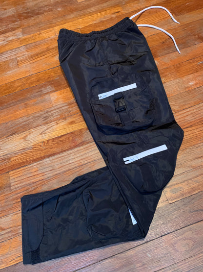 Reflective Windbreaker Cargo Pants (Black)