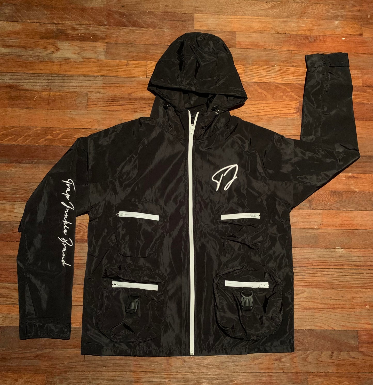 Reflective Windbreaker Cargo Jacket (Black)