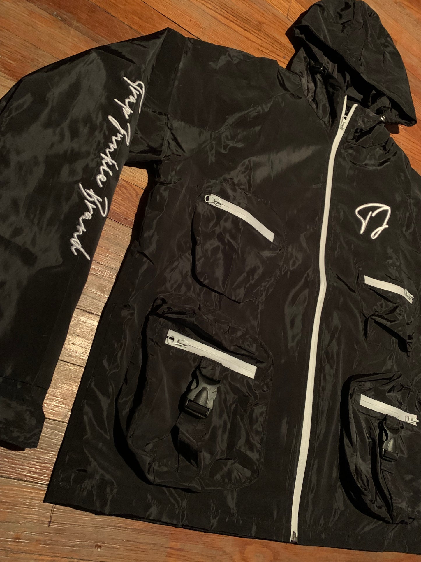 Reflective Windbreaker Cargo Jacket (Black)