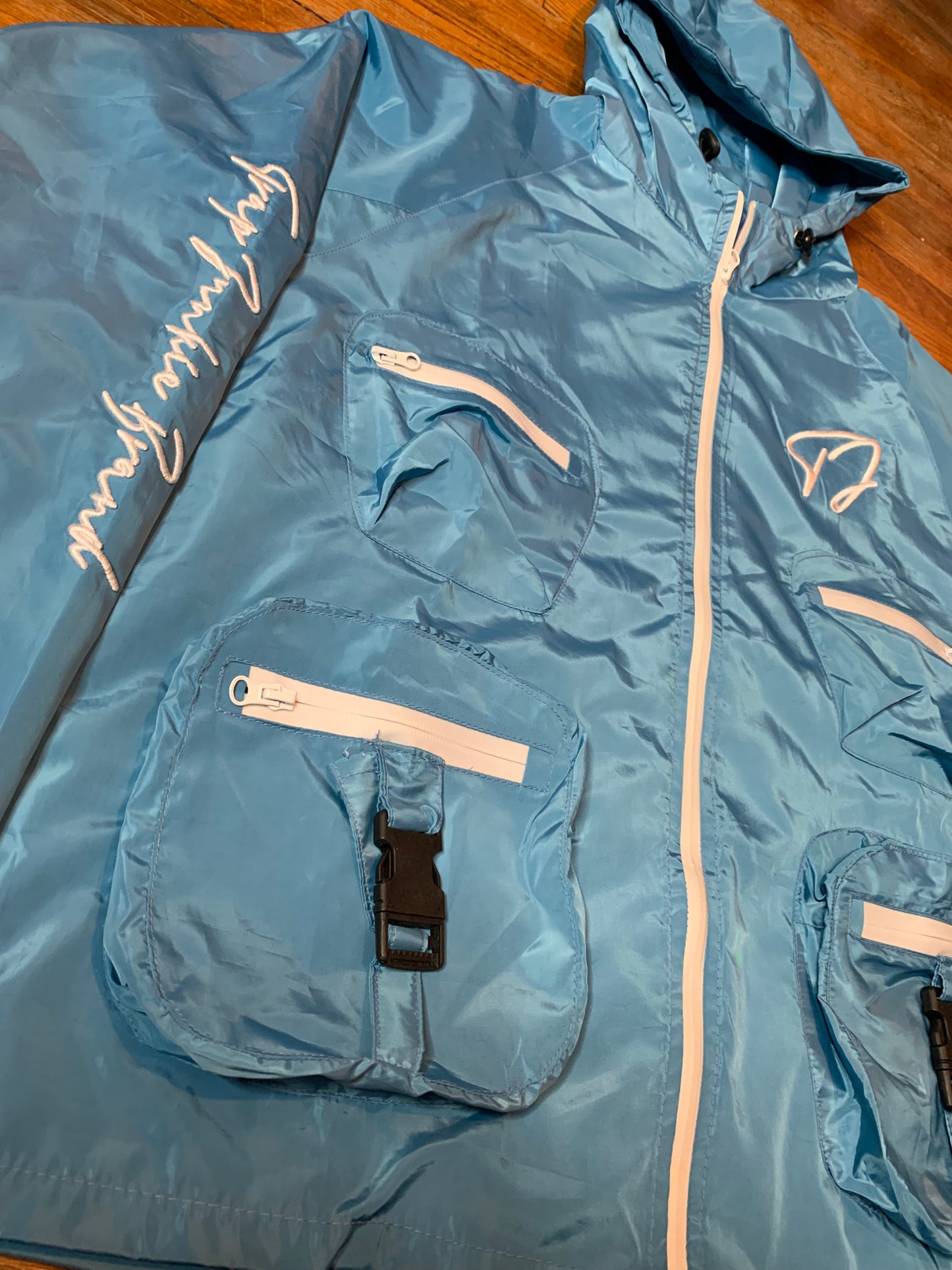 Reflective Windbreaker Cargo Jacket (Baby Blue)