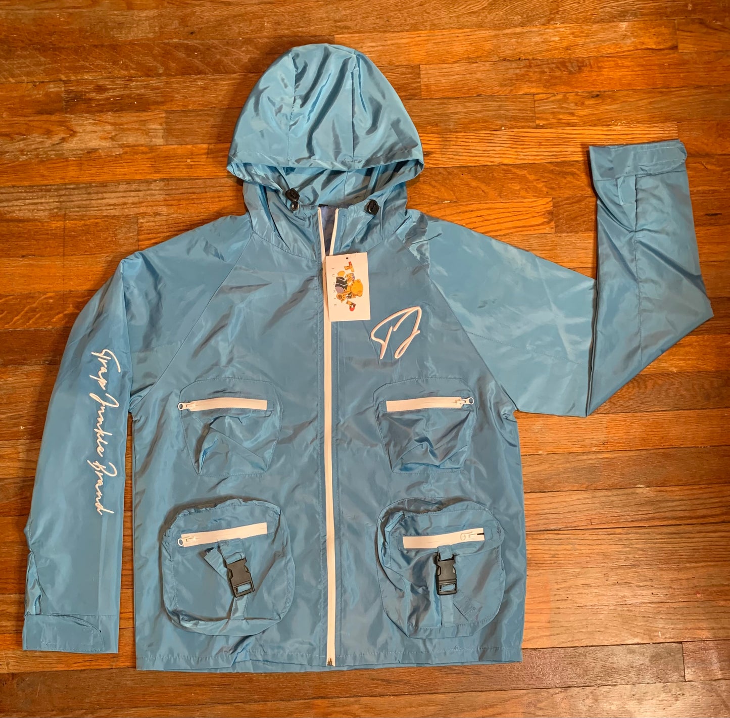 Reflective Windbreaker Cargo Jacket (Baby Blue)