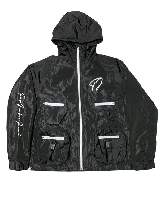 Reflective Windbreaker Cargo Jacket (Black)